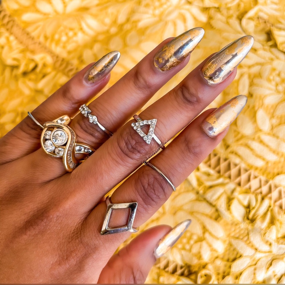 Silver crystal ring set